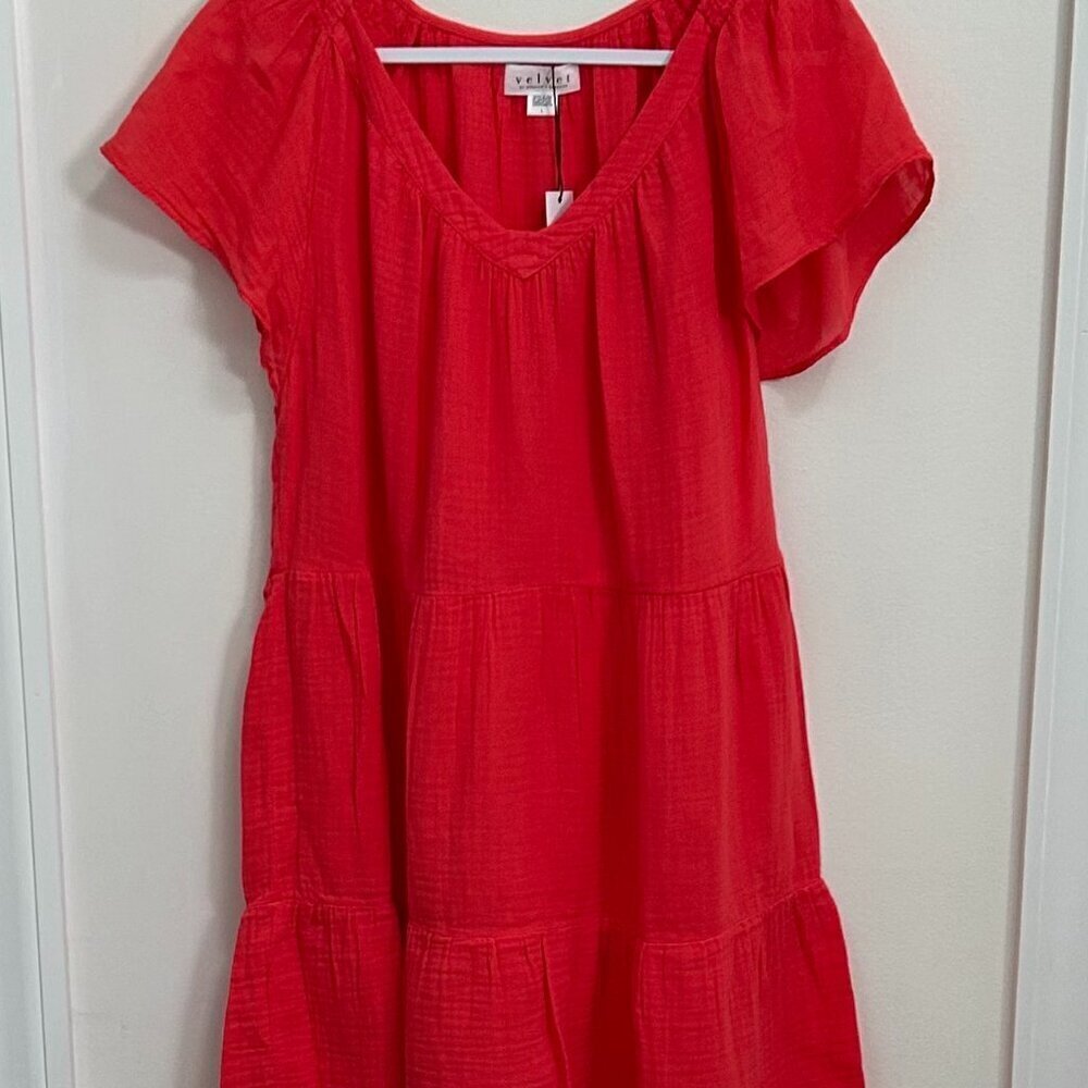 Velvet by Graham & Spencer Fire Red Eleanor Mini Dress Size M NWT - Picture 3 of 8
